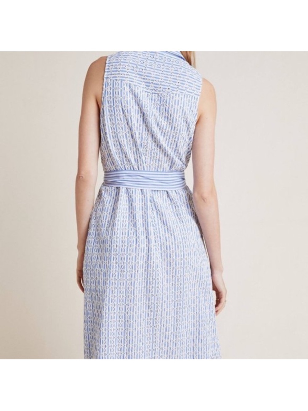 Anthropologie Kismet Sleeveless Blue Striped Eyelet Shirt Dress -Women’s 8 - Picture 2 of 6